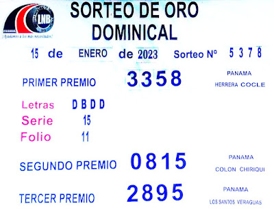 Sorteo Domingo 15 de enero de 2023